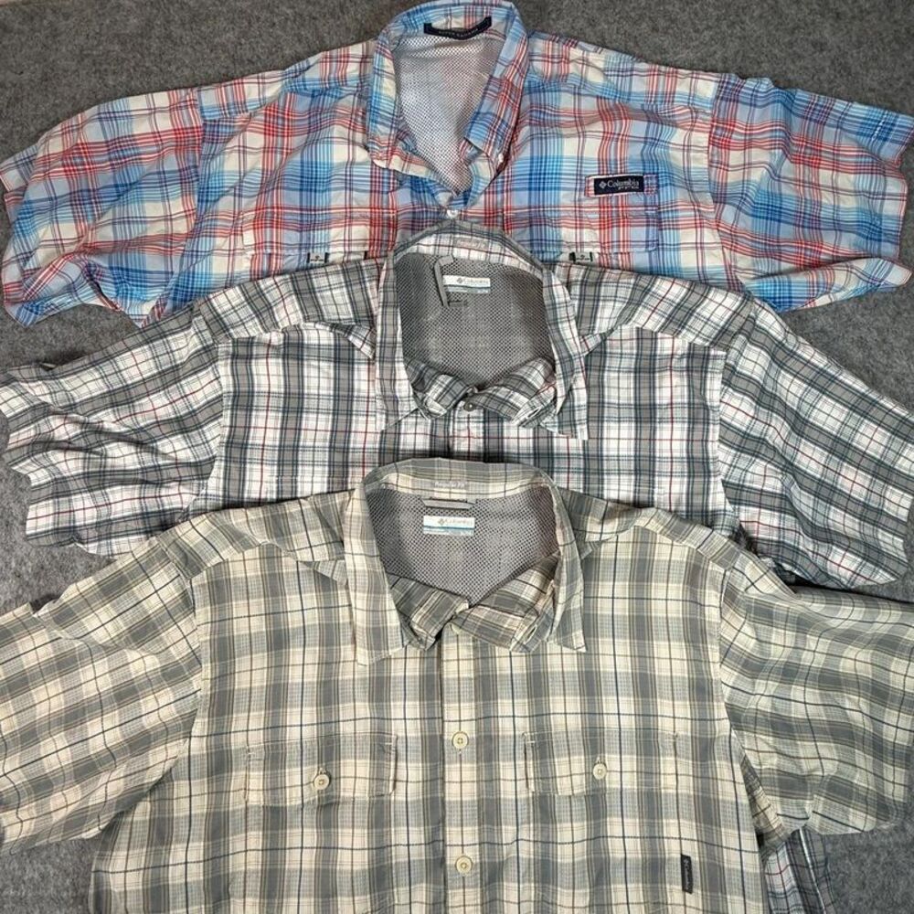 Lot x 3 Columbia Short Sleeve Shirts Button Vented Men’s XL Fishing Hiking